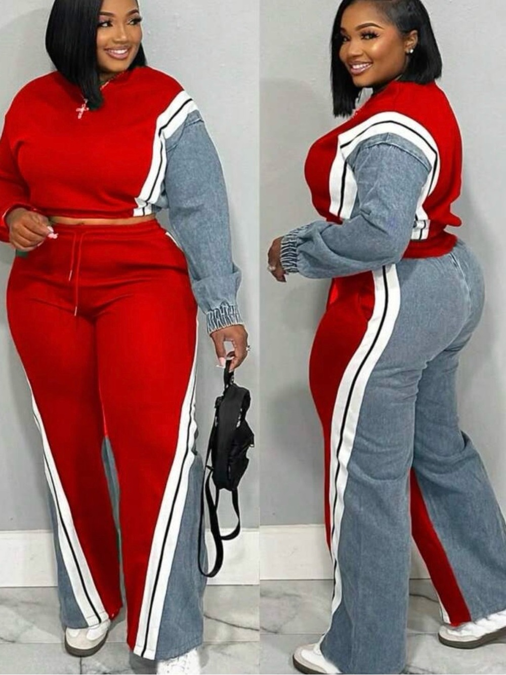 Louis Vuitton Red and Gray Wide-Leg Jumpsuit Set size S m l xl XXL